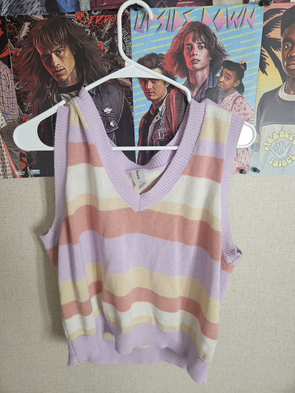 Pastel Striped V-Neck Knit Tank Top - Lavender